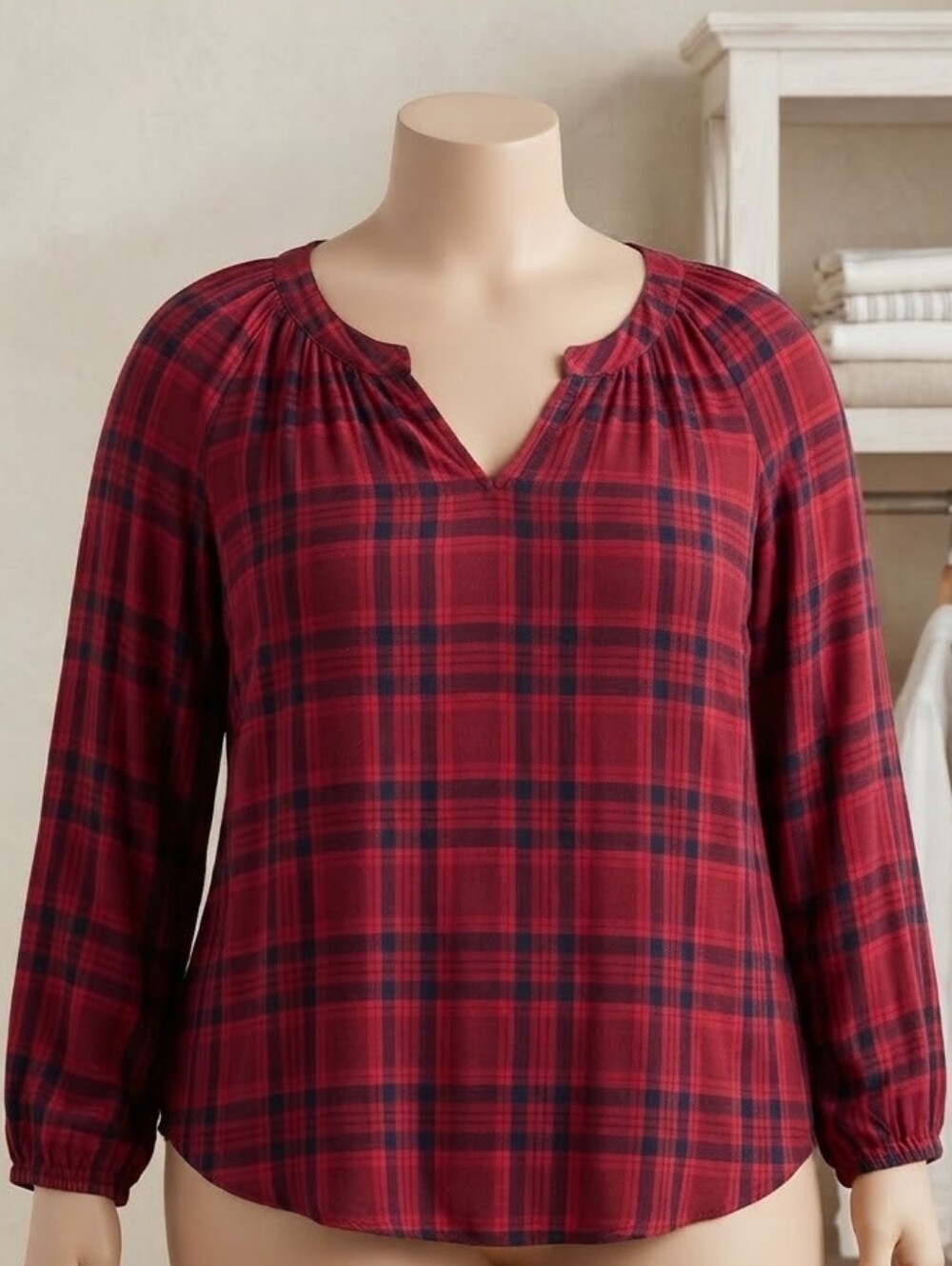 Lane Bryant plaid long sleeve v neck top